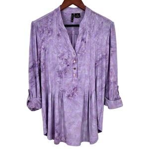 New Directions Sz Medium Super Stretchy Purple Lavender Gold Shirt Top Tropical